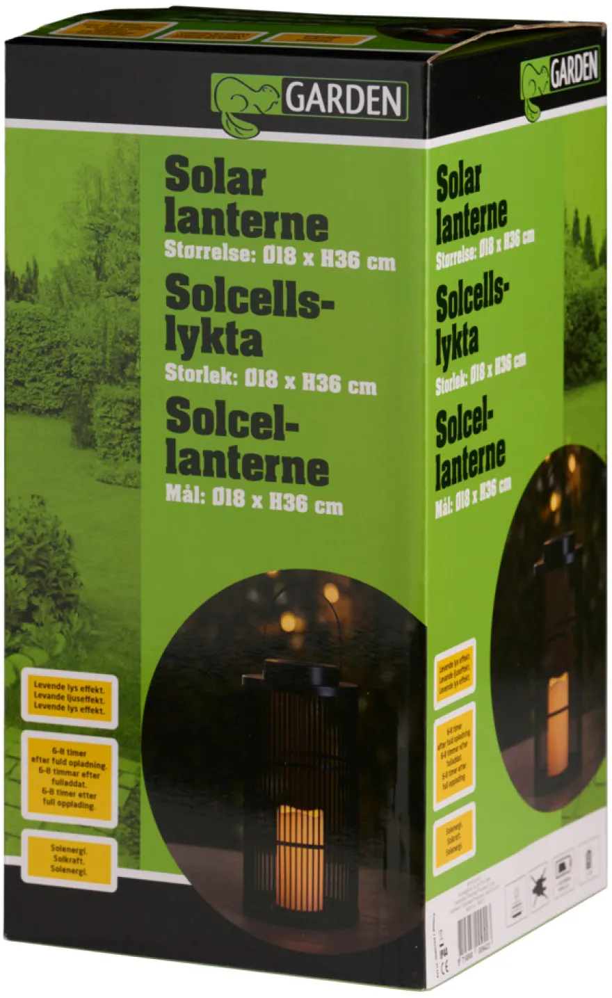 Lanterne med solceller sort Ø18 x 36 cm - Garden®